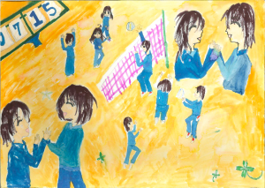 "Volleyball Match" by Keito H., age 11, from Rifu Elementary School in Japan
