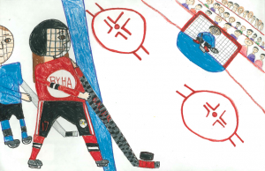 "Playing Hockey" by Karina S., age 12, from Albert Leonard Middle School in USA