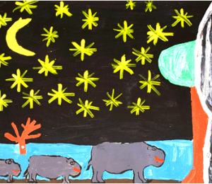 Hippos at Night by Tshiamo K., age12 from Botswana